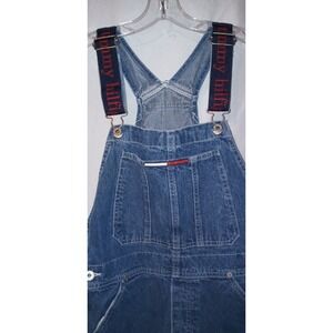 Tommy Hilfiger Overalls Denim Bib Red Straps Jeans Carpenter Workwear Size M